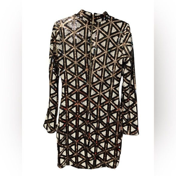 Lulu’s Geometric Sequin Long Sleeve Sheath Dress M VGUC - Picture 2 of 5
